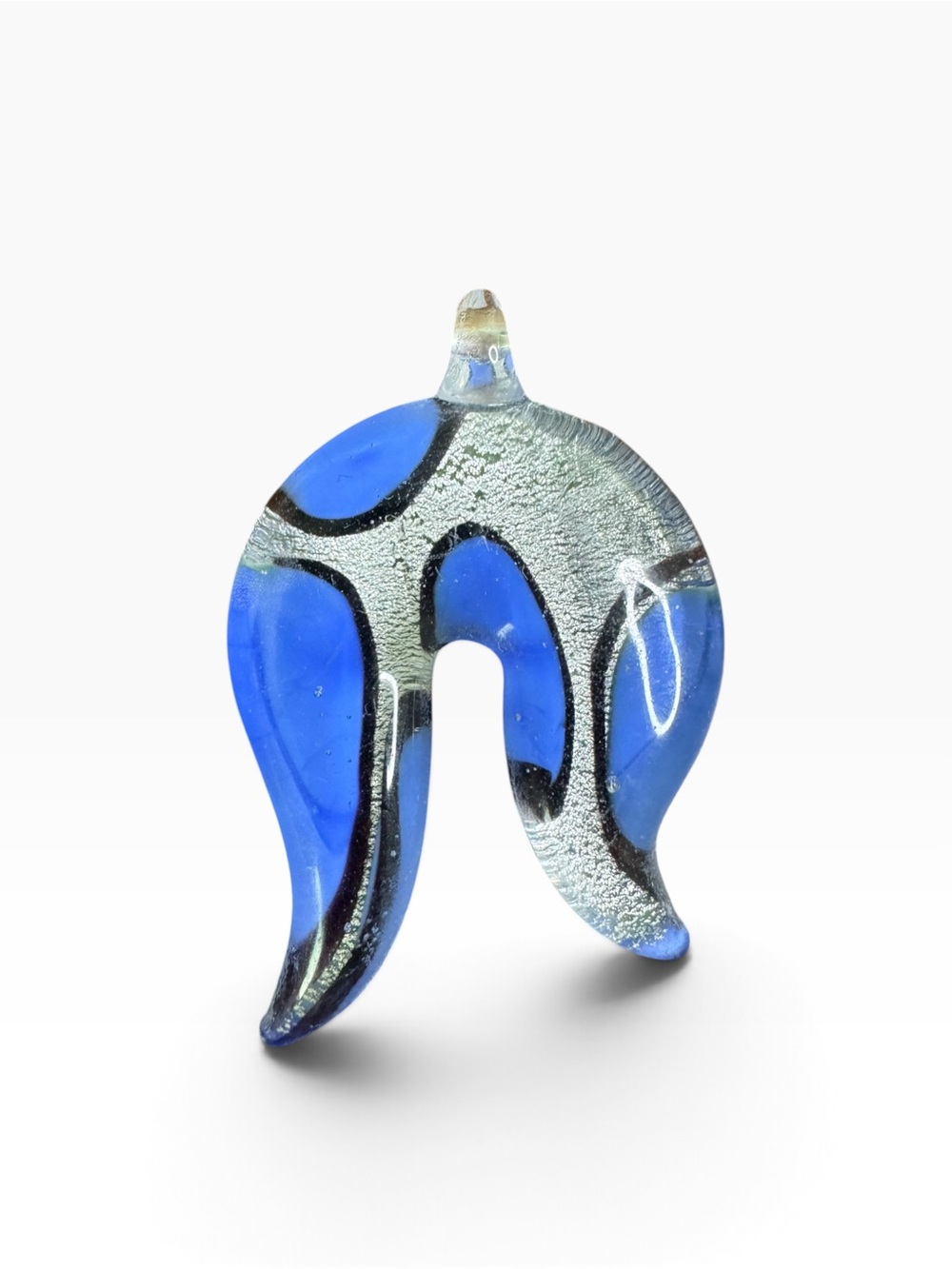 Blue Glass Pendant Necklace Charm - Clear & Blue